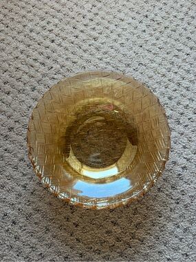 Vintage Indiana Carnival Glass Bowl Iridescent Gold Amber Basket Weave